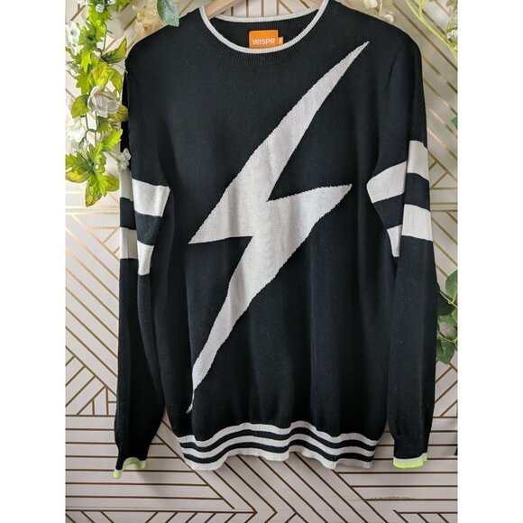 WISPR Men's Sweater Thunder Bolt Black White Pullover Size Medium - Picture 3 of 7